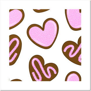 Valentines Day Pink Frosted Heart Cookies with Sprinkles Doodle Pattern, made by EndlessEmporium Posters and Art